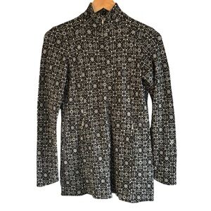 Ibex Full Zip Womens Sweater Gray Black Snowflakes Scandinavian Size Small